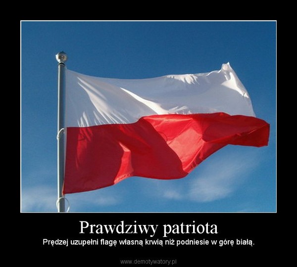 Prawdziwy patriota – Prędzej uzupełni flagę własną krwią niż podniesie w górę białą. 