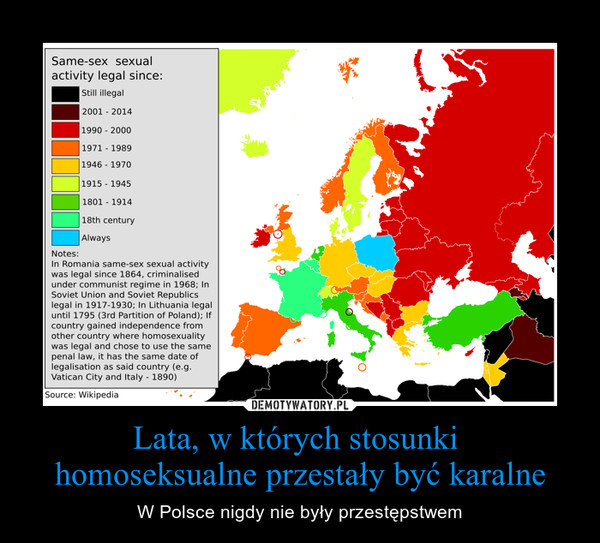 Lata, w których stosunki homoseksualne przestały być karalne – W Polsce nigdy nie były przestępstwem 
