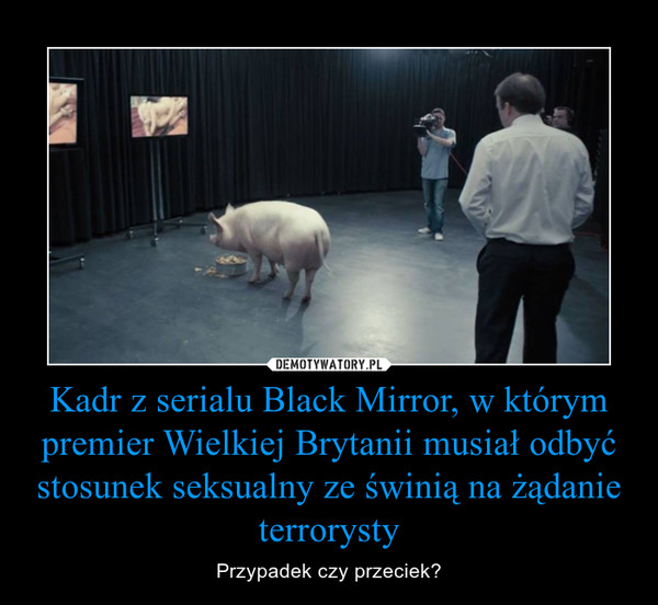 Kadr z serialu Black Mirror, w którym premier Wielkiej Brytanii musiał odbyć stosunek seksualny ze świnią na żądanie terrorysty – Przypadek czy przeciek? 