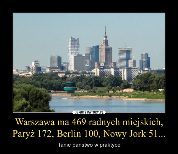 Warszawa ma 469 radnych miejskich,
Paryż 172, Berlin 100, Nowy Jork 51...