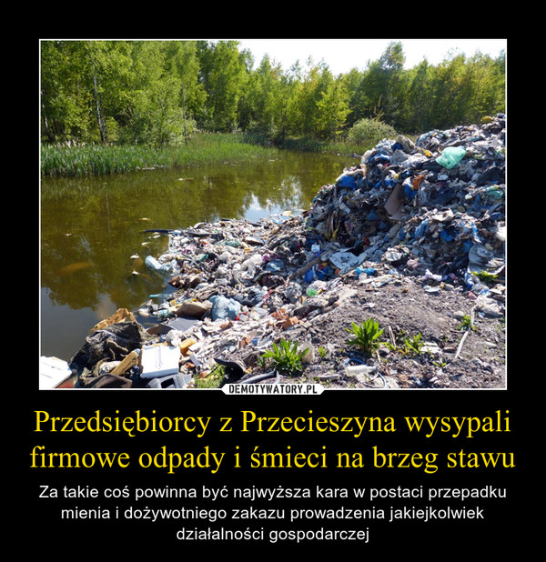 Przedsiębiorcy z Przecieszyna wysypali firmowe odpady i śmieci na brzeg stawu