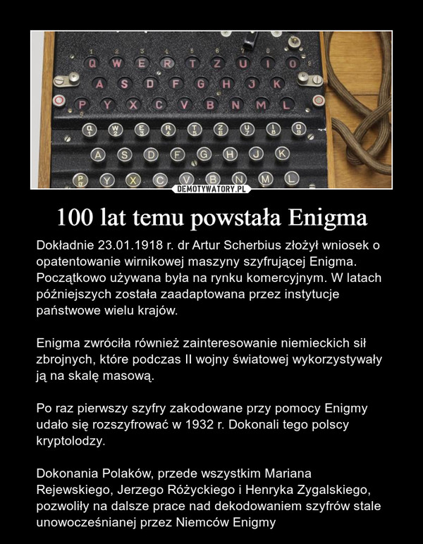 100 lat temu powstała Enigma