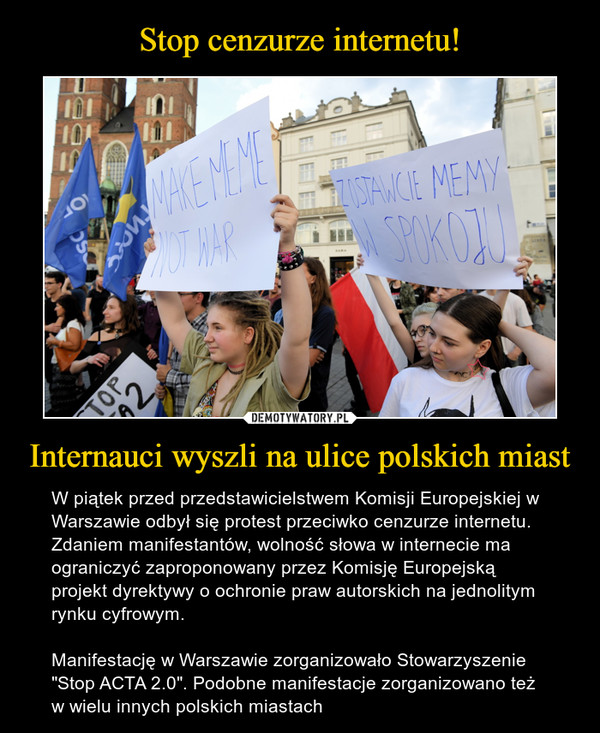 Stop cenzurze internetu! Internauci wyszli na ulice polskich miast
