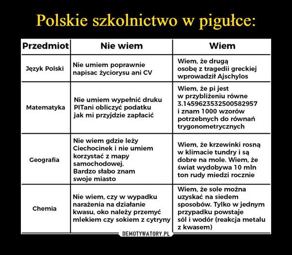 Polskie szkolnictwo w pigułce: