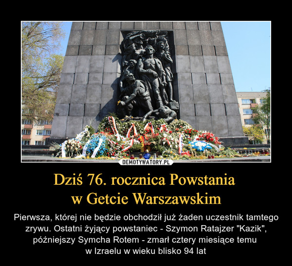 Dziś 76. rocznica Powstania 
w Getcie Warszawskim
