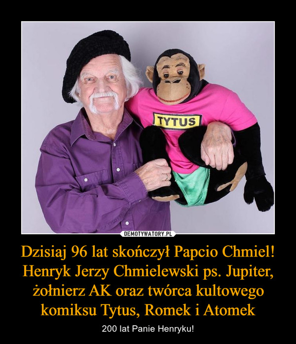 Dzisiaj 96 lat skończył Papcio Chmiel! Henryk Jerzy Chmielewski ps. Jupiter, żołnierz AK oraz twórca kultowego komiksu Tytus, Romek i Atomek – 200 lat Panie Henryku! 