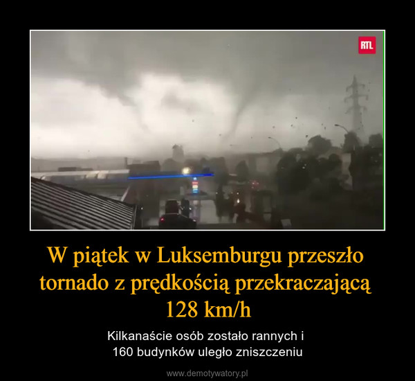 W piątek w Luksemburgu przeszło tornado z prędkością przekraczającą 128 km/h – Kilkanaście osób zostało rannych i 160 budynków uległo zniszczeniu 