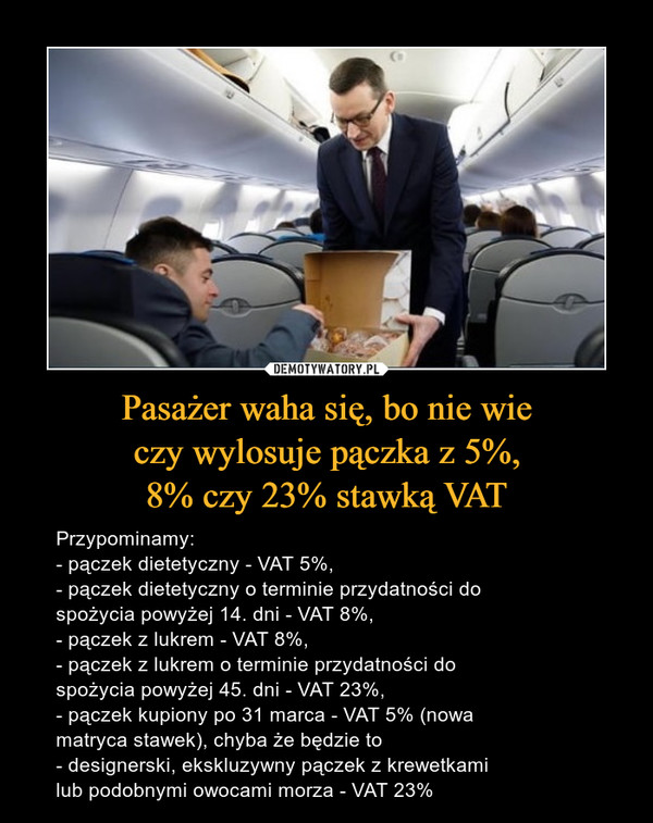 Pasażer waha się, bo nie wie
czy wylosuje pączka z 5%,
8% czy 23% stawką VAT