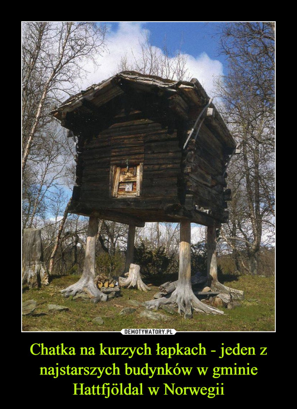 Chatka na kurzych łapkach - jeden z najstarszych budynków w gminie Hattfjöldal w Norwegii –  