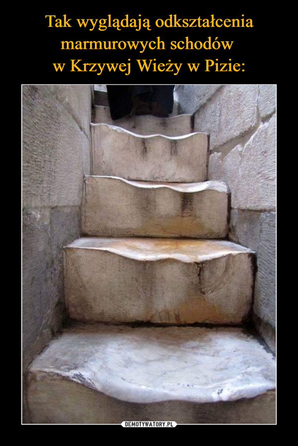 Tak wyglądają odkształcenia marmurowych schodów 
w Krzywej Wieży w Pizie: