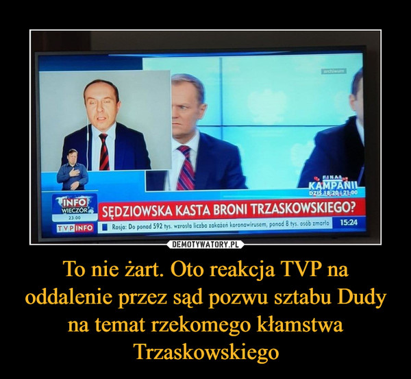 To nie żart. Oto reakcja TVP na oddalenie przez sąd pozwu sztabu Dudy na temat rzekomego kłamstwa Trzaskowskiego –  