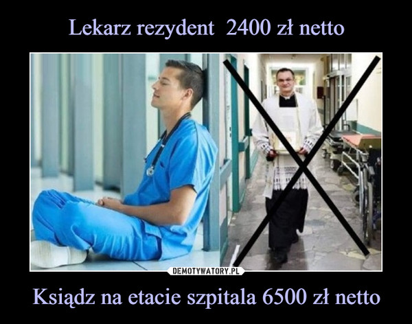 Lekarz rezydent  2400 zł netto Ksiądz na etacie szpitala 6500 zł netto