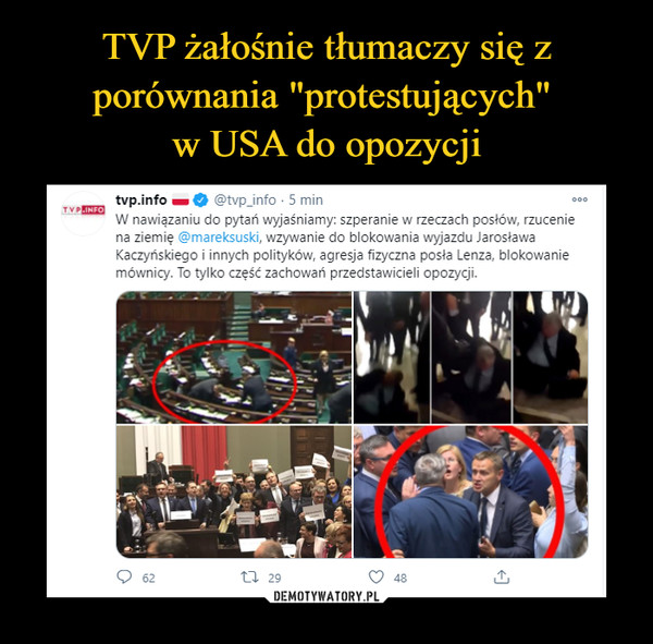 TVP żałośnie tłumaczy się z porównania "protestujących" 
w USA do opozycji