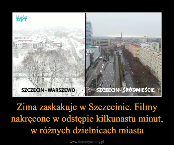 Zima zaskakuje w Szczecinie. Filmy nakręcone w odstępie kilkunastu minut, w różnych dzielnicach miasta –  