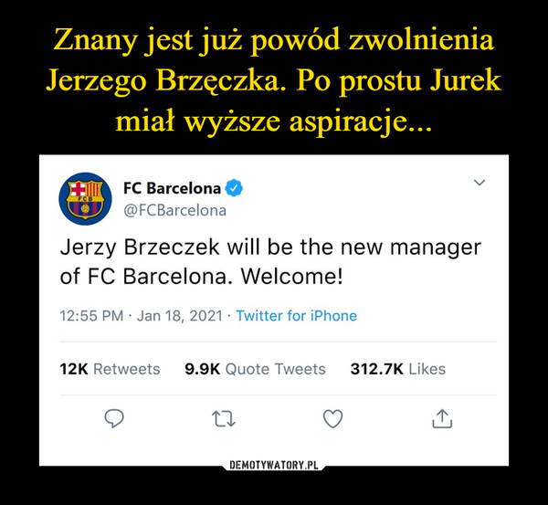 Znany jest już powód zwolnienia Jerzego Brzęczka. Po prostu Jurek miał wyższe aspiracje...