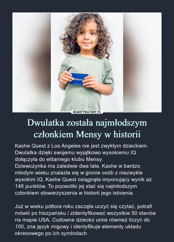 Dwulatka została najmłodszym członkiem Mensy w historii