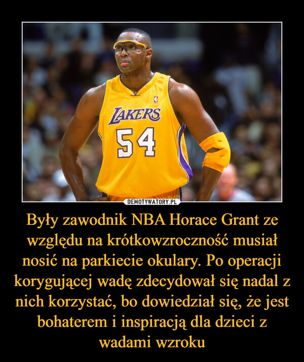 Były zawodnik NBA Horace Grant ze względu na krótkowzroczność musiał nosić na parkiecie okulary. Po operacji korygującej wadę zdecydował się nadal z nich korzystać, bo dowiedział się, że jest bohaterem i inspiracją dla dzieci z wadami wzroku –  