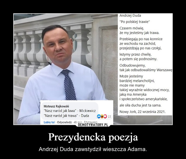Prezydencka poezja – Andrzej Duda zawstydził wieszcza Adama. 