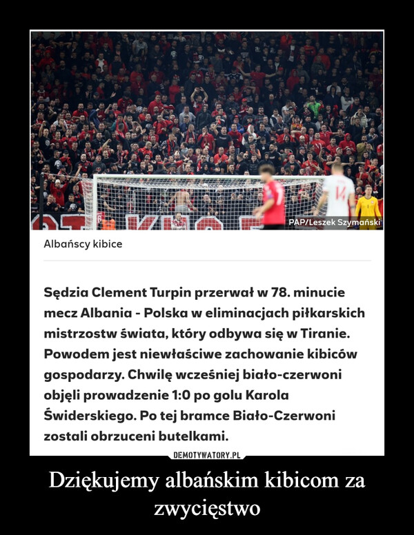 Dziękujemy albańskim kibicom za zwycięstwo