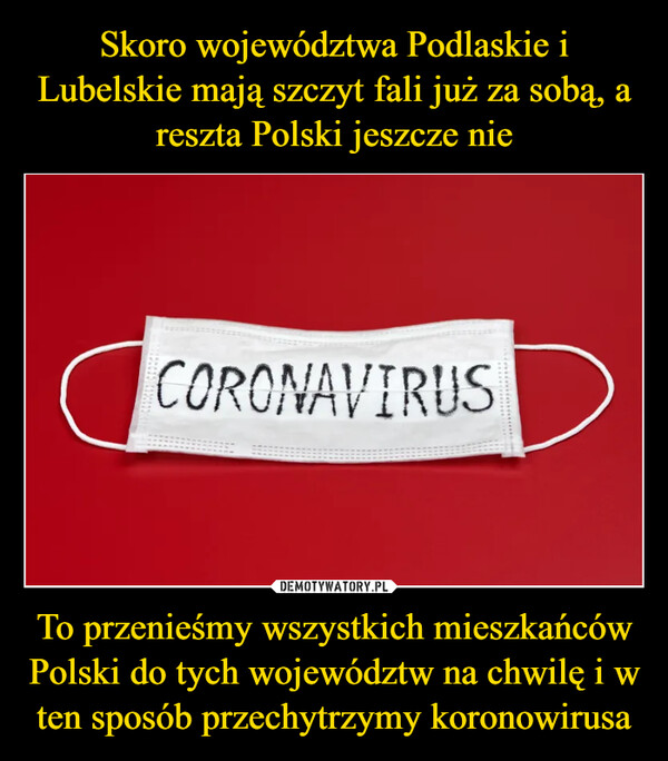 To przenieśmy wszystkich mieszkańców Polski do tych województw na chwilę i w ten sposób przechytrzymy koronowirusa –  