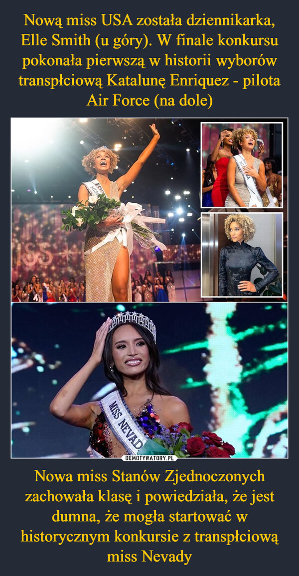 Nowa miss Stanów Zjednoczonych zachowała klasę i powiedziała, że jest dumna, że mogła startować w historycznym konkursie z transpłciową miss Nevady –  