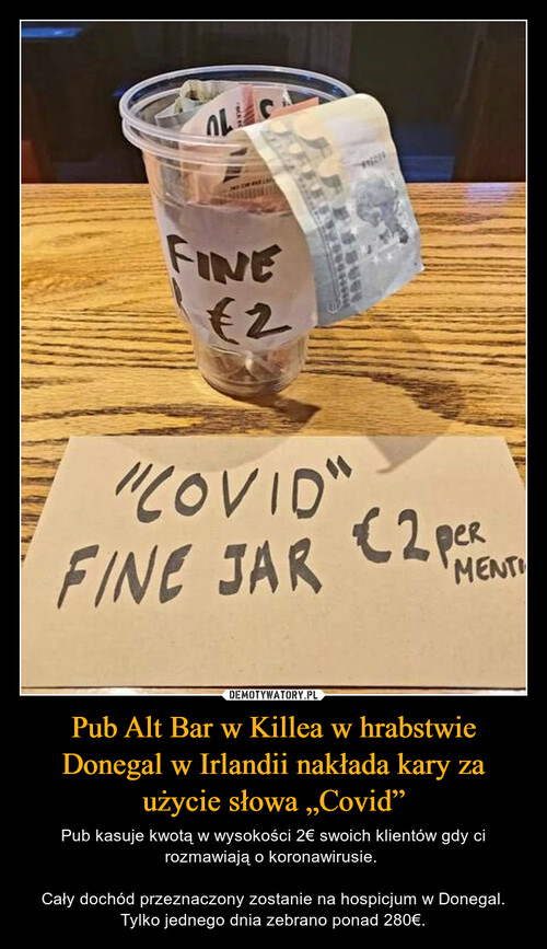 Pub Alt Bar w Killea w hrabstwie Donegal w Irlandii nakłada kary za użycie słowa „Covid”