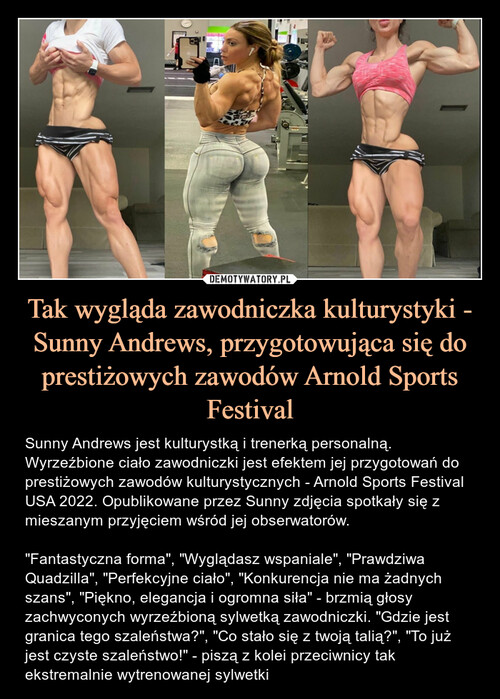 Tak wygląda zawodniczka kulturystyki - Sunny Andrews, przygotowująca się do prestiżowych zawodów Arnold Sports Festival