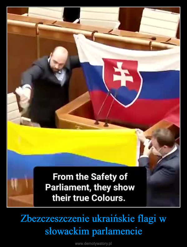 Zbezczeszczenie ukraińskie flagi w słowackim parlamencie –  