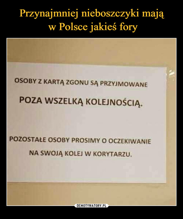 Przynajmniej nieboszczyki mają
 w Polsce jakieś fory
