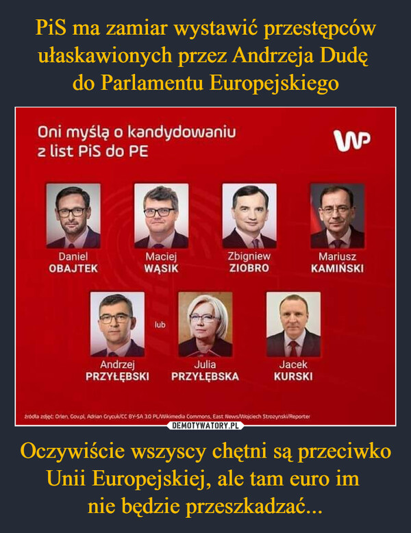 PiS ma zamiar wystawić przestępców ułaskawionych przez Andrzeja Dudę 
do Parlamentu Europejskiego Oczywiście wszyscy chętni są przeciwko Unii Europejskiej, ale tam euro im 
nie będzie przeszkadzać...